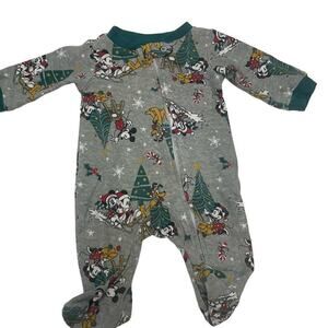 Disney Size Newborn Mickey Mouse Santa Christmas One Piece Zip Up Sleeper